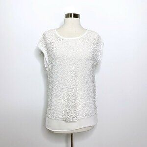 NWT Conrad C Collection White Lace Overlay Top X-S